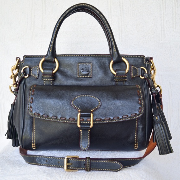 Dooney Florentine leather pocket black satchel - Picture 2 of 8